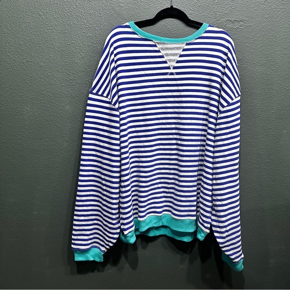 We The Free Free People Blue and White Striped Sweatshirt NWT - Picture 3 of 9